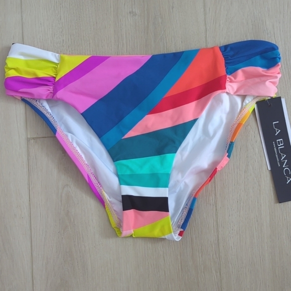 LA BLANCA | Women's Rainbow Sunscape Side-Shirred Hipster  Bikini Bottoms - Picture 3 of 5